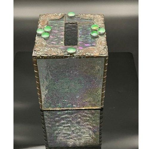Contemporary Vintage Handmade Iridescent Stained Glass Tissue Box Cover Art Glass Decor For Sale - Image 3 of 15