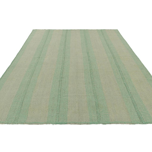 2010s Rug & Kilim’s Contemporary Kilim in Seafoam Textural Stripes For Sale - Image 5 of 7