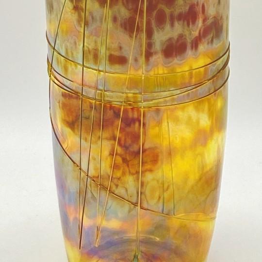 Roger Roland Golden Iridescent Signed Art Glass Vase (Hand Blown, 8.75-inch, Vintage) For Sale - Image 10 of 17