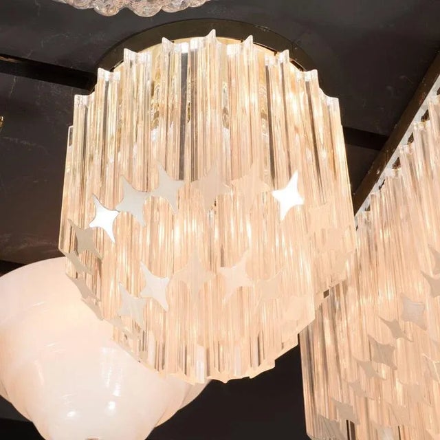 Chic Murano Two-Tiered Camer Quadriedri Crystal and Brass Flush Mount Chandelier For Sale In New York - Image 6 of 9