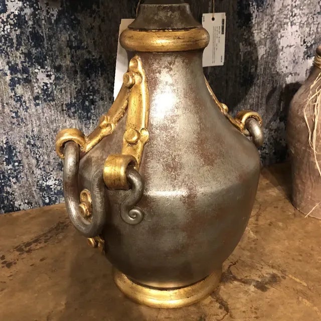 Italian Hand Painted Ceramic Lamp With Shade For Sale - Image 4 of 12