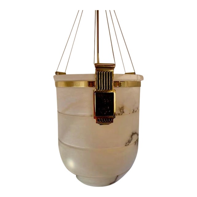 1980s Large Alabaster Bell Jar 3 Light Fixture With Alabaster Canopy For Sale