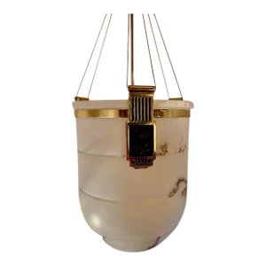 1980s Large Alabaster Bell Jar 3 Light Fixture With Alabaster Canopy
