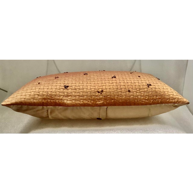 Tangerine Modern Hand Beaded Quilted Silk Lumbar Decorative Pillow Cover For Sale - Image 8 of 10