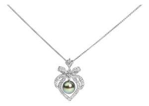 18K 3/4 Cttw Diamond and 12.5 MM Cultured Black Tahitian Pearl Heart Pendant Necklace (G-H Color, SI1-SI2 Clarity) - 18" Inches