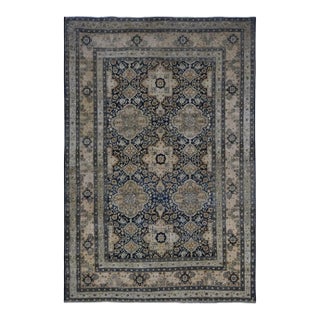 1890 Midnight Blue Antique Persian Tabriz Even Wear Clean Soft Wool Hand Knotted Rug For Sale