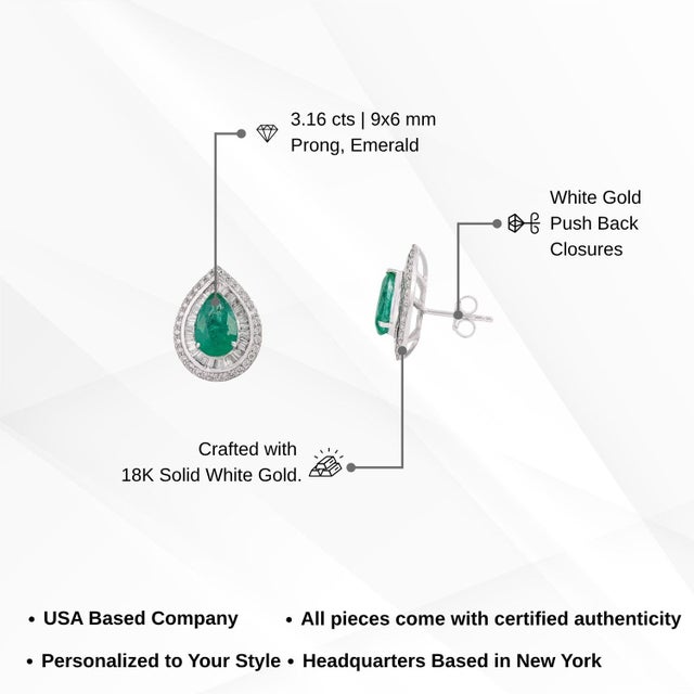 3.16ct Emerald & 1.2ct Diamond Double Halo Cluster Earrings in 18k White Gold- 2 Pieces For Sale - Image 13 of 17