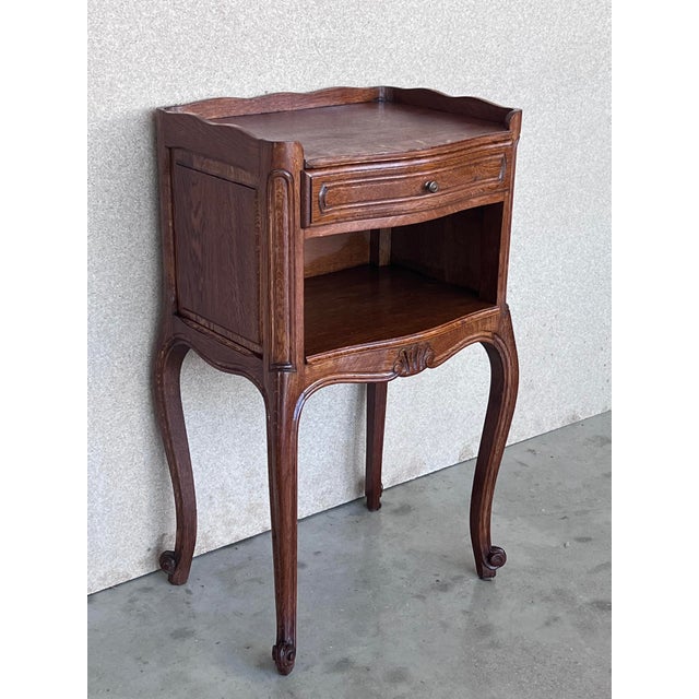 20th Pair of Oak Nightstands Tables With Drawer and Open Shelf For Sale - Image 4 of 13