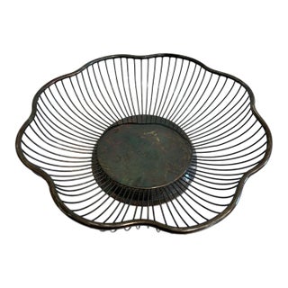 Vintage Scalloped Silverplate Wire Basket For Sale