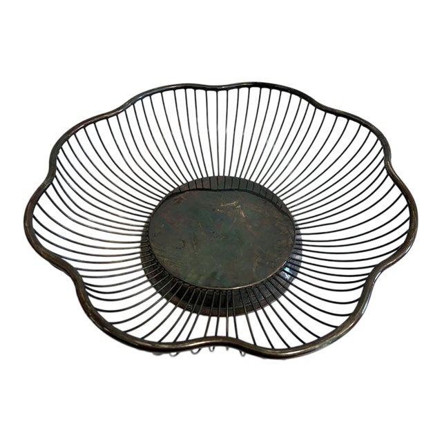Vintage Scalloped Silverplate Wire Basket For Sale
