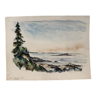Henry Emil Salloch Original Watercolor on Paper Serene Coastal Seascape, Mt Desert. 1952. For Sale