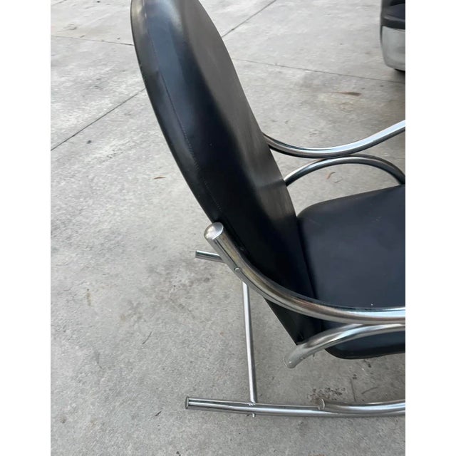 1970s Chrome and Black Leather Vintage Modern Style Rocking Chair For Sale - Image 5 of 5