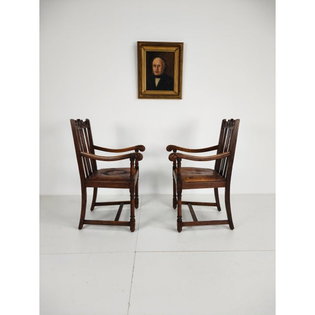 English Oak Armchairs from F. Parker & Son, 19th Century, Set of 2 For Sale - Image 11 of 15