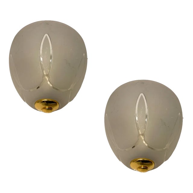 Sandblasted Etched Glass Sconces, 1970s, Set of 2 For Sale