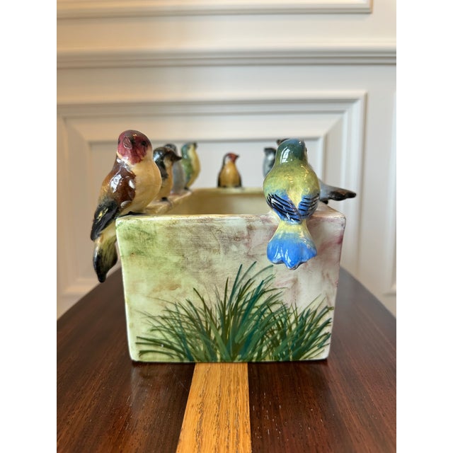 Ceramic Antique Jerome Massier French Ceramic Planter Cachepot With 9 Bird Sculptures For Sale - Image 7 of 18