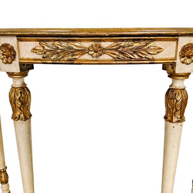 Wood 1950s Neoclassical Style Italian Gilt & Cream Painted Finish Demilune Console Table For Sale - Image 7 of 13