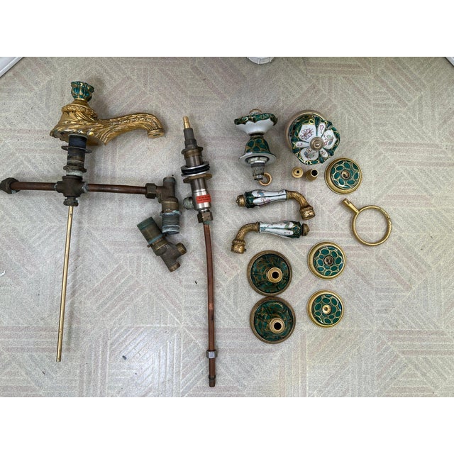 Green Sherle Wagner Chinoiserie Hand-Painted Basin &Amp; 24k Gold Hardware Suite For Sale - Image 8 of 17