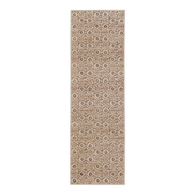 Contemporary Floral Block Print Wool & Natural Silk Runner by Rug & Kilim, India For Sale
