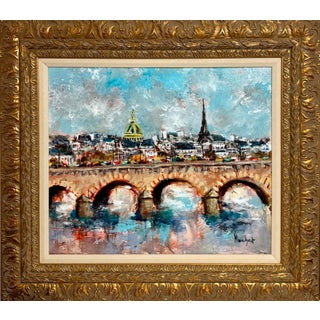 Urbain Huchet, Post Impressionist Fauvist Art French Oil Painting Paris Bridge Urbain Huchet, c.1998 For Sale