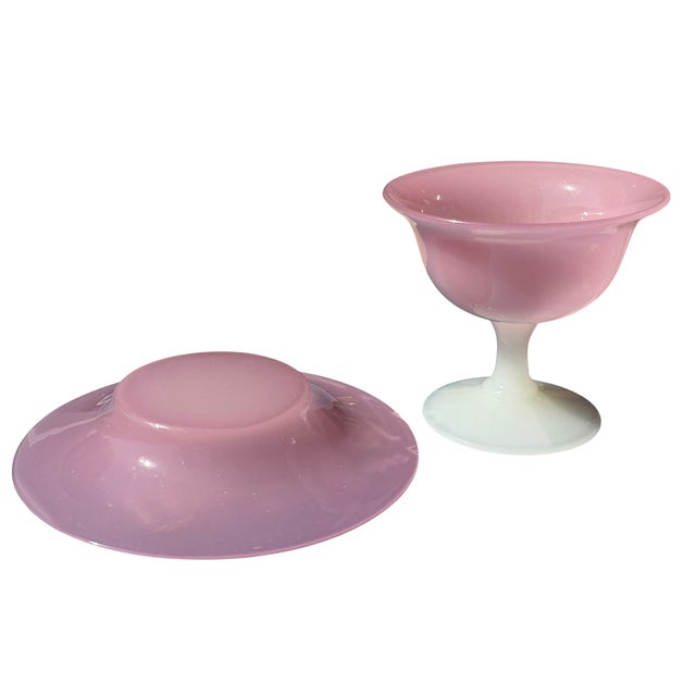 Steuben Pink Opaline or Rosaline Art Glass Footed Bowl & Underplate.