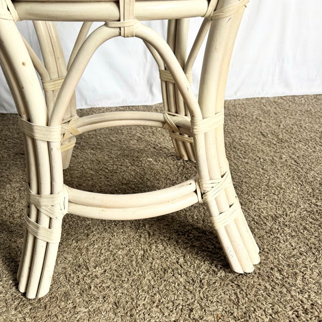 1980s Boho Chic Beige Rattan Circular Glass Top Dining Table For Sale - Image 5 of 5