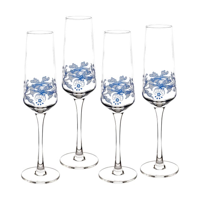 Spode Spode Blue Italian Champagne Flute 14 oz. - Set of 4 For Sale - Image 4 of 4