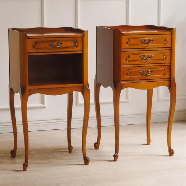 Louis XIV Asymmetrical Bedside Tables in Cherrywood, Set of 2 For Sale - Image 14 of 17