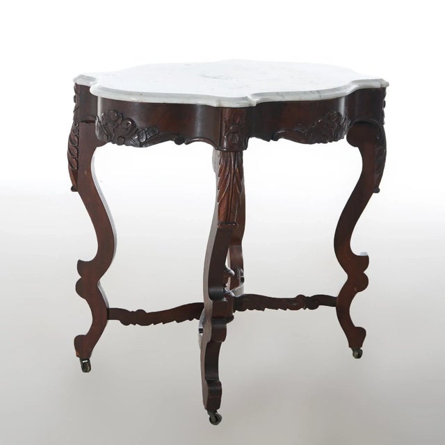 Late 19th Century Antique Victorian Rosewood & Marble Turtle Top Parlor Table Circa 1890 For Sale - Image 5 of 9