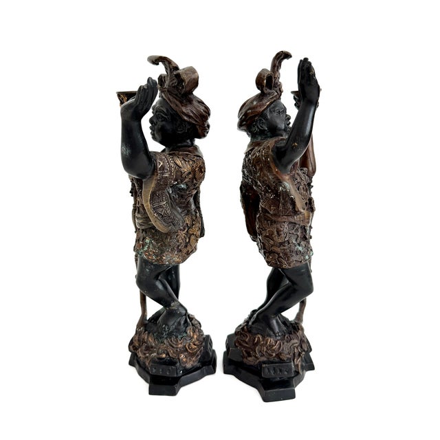 Mid 20th Century Mid-20th C Venetian-Style Moorish Figural Bronze Candlesticks - A Pair For Sale - Image 5 of 10