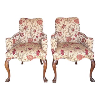 1980s Pair of Upholstered Georgian Arm Chairs For Sale