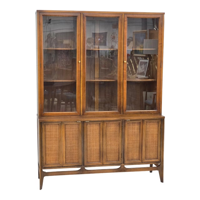 1960s Mid Century Display Cabinet With Cane Front Panels For Sale