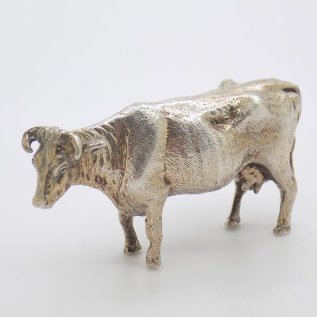 Italian Vintage Italian Handmade Genuine Silver Large Cow Figurine Sculpture For Sale - Image 3 of 10