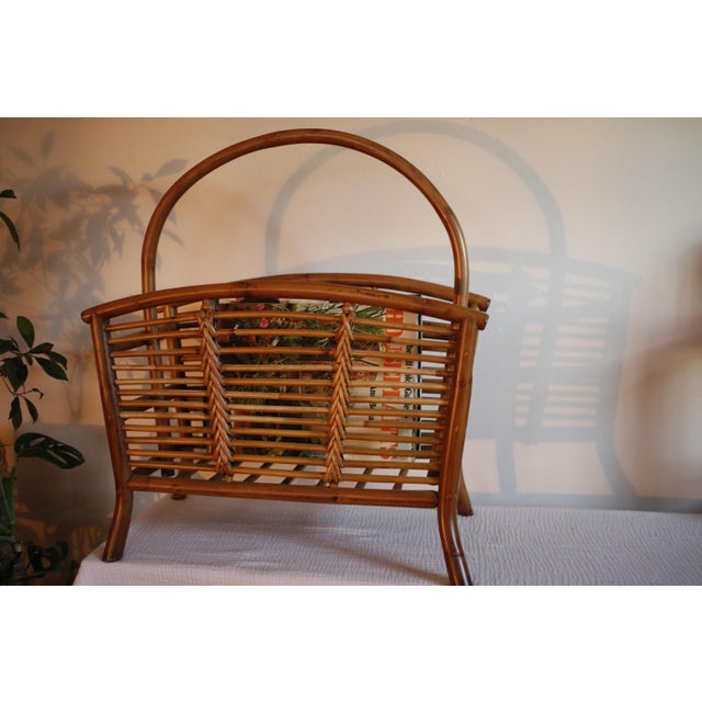 Mid Century Tortoise Bamboo Rattan Magazine Rack After Franco Albini For Sale - Image 14 of 17