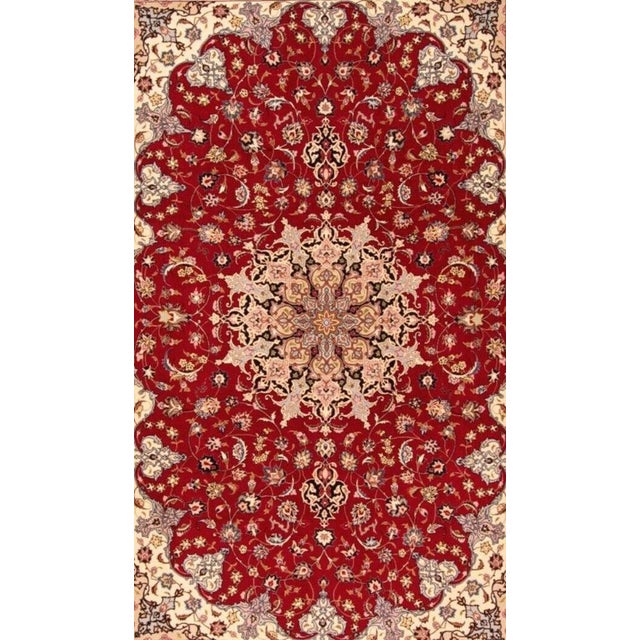 Hand-Knotted Middle Eastern Rug in Wool & Silk For Sale - Image 5 of 11