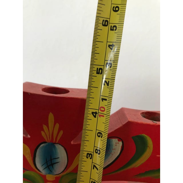 Red Vintage Wood Swedish Red Rosemaling Candelabra/ Taper Candle Holder For Sale - Image 8 of 9