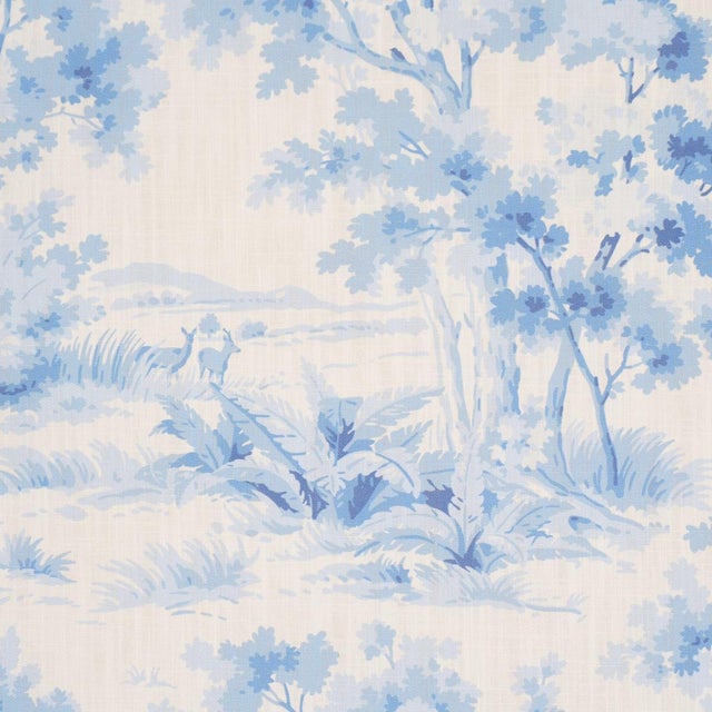 English Sample - Boråstapeter Countryside Morning Fabric In Blue And White For Sale - Image 3 of 5