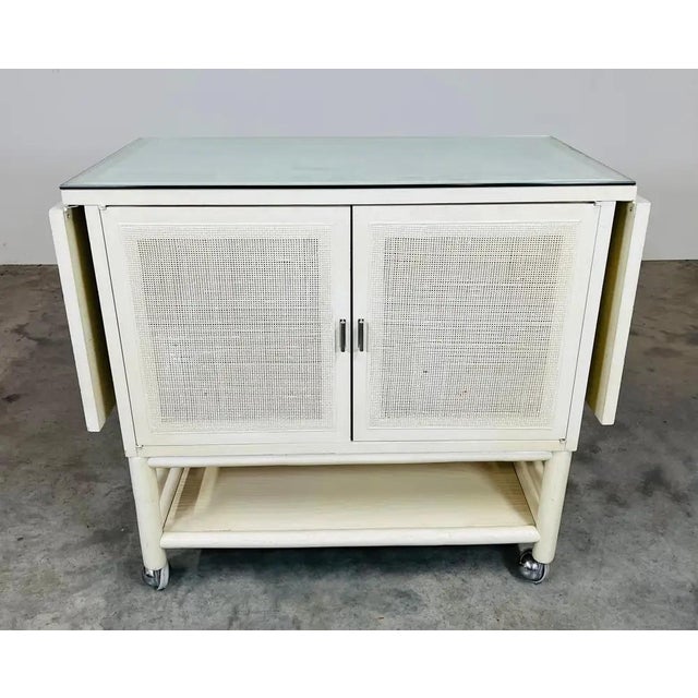 Mid-Century Drop-Leaf Buffet Server, White Lacquer, Cane Front For Sale - Image 11 of 11