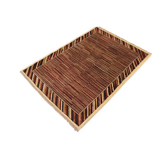 Abstract Boho Chic Gabbeh Blue/Red Wool Rug - 3'3'' X 4'9'' For Sale - Image 3 of 10