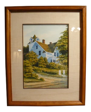 Late 20th Century House Portrait Watercolor Painting by Stephen Sebastian, Framed
