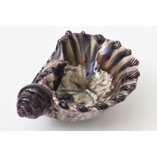 Vintage Italian Glazed Ceramic Snail Bowl Purple, Champagne Off White For Sale - Image 11 of 12