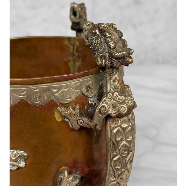 Antique Tibetan Copper Dragon Motif Planter Pot Cencer For Sale - Image 10 of 13