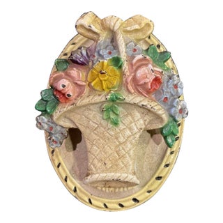 Victorian Cast Iron Floral Basket Door Knocker For Sale