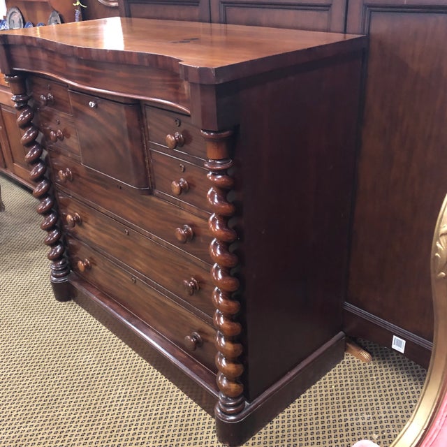 Impressive Mahogany Scottish Gentleman’s Chest, or Kilmarnock Chest. Serpentine Form with Barley Twist Columnar Supports...