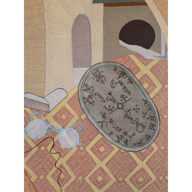1991 Modernist 'Ancient Whispers' Vintage Original Surrealist Interior Oil Painting, Framed For Sale - Image 10 of 12