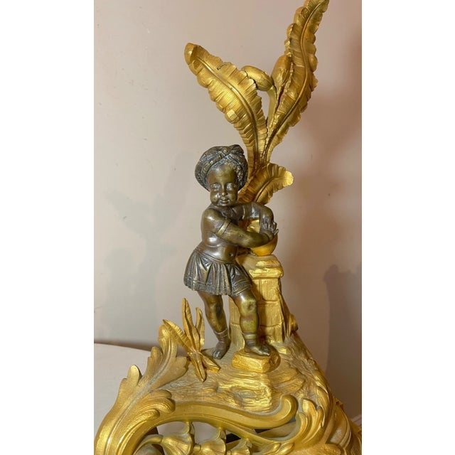 Bronze Pair 1800's 2 Tone Ornate Dore Bronze Figural Andirons Chenets Fireplace Fender For Sale - Image 8 of 17