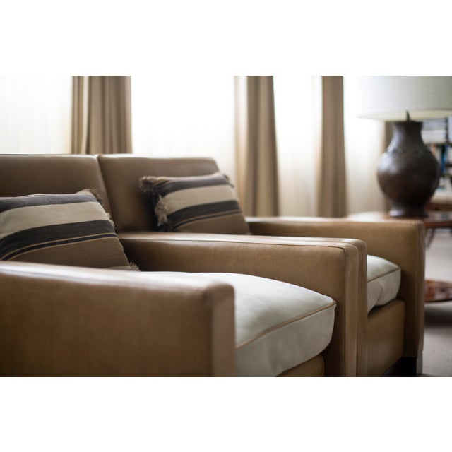 2010s Set of Four Custom Leather and Suede Club Chairs For Sale - Image 5 of 10
