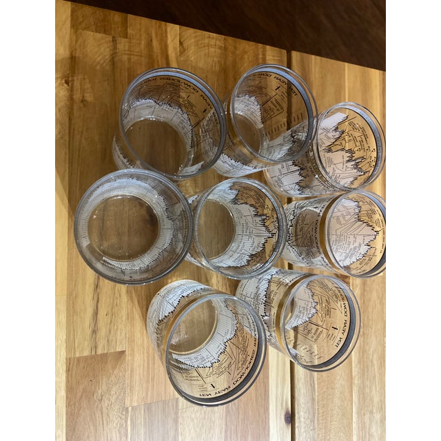 Wonderful set of eight vintage Cera Glass Co. drinking glasses featuring the Ten Year Dow Jones Industrial Average from...