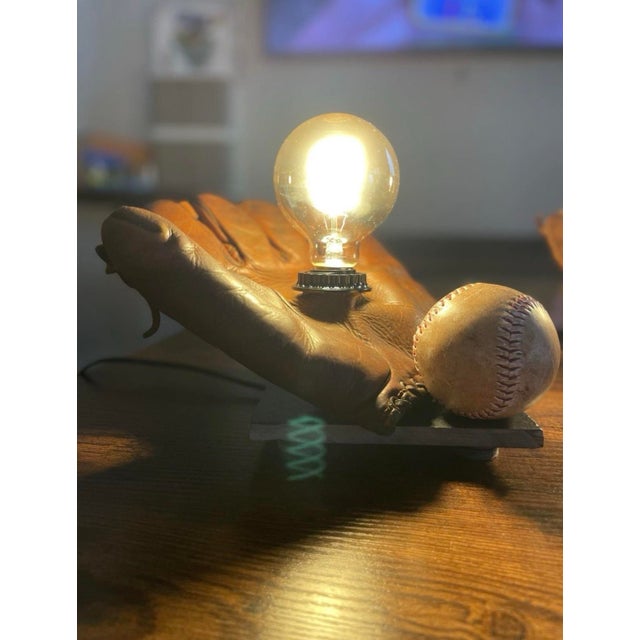 Vintage Joe Gordon Professional Model Baseball Glove (Converted to Lamp) For Sale - Image 4 of 5