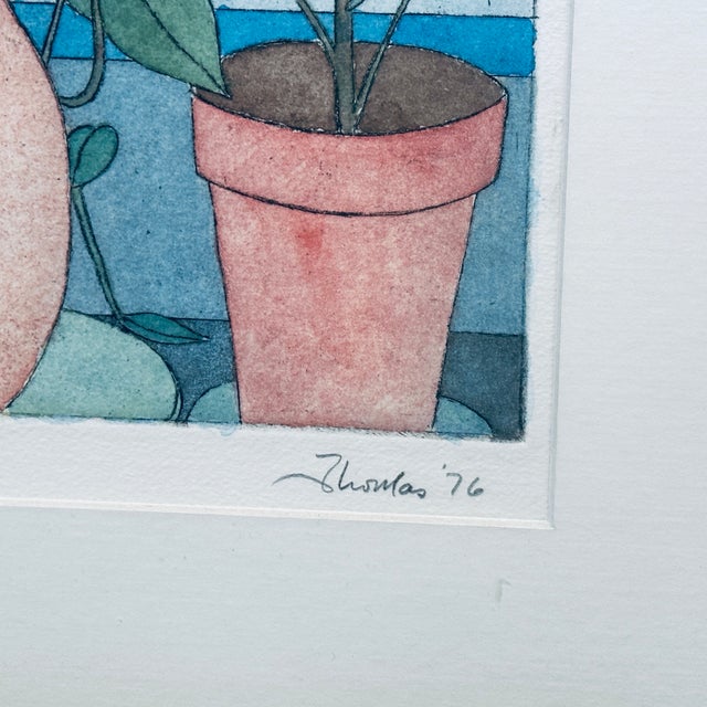 Vintage Botanical Potted Houseplants Signed Lithograph For Sale In Philadelphia - Image 6 of 10