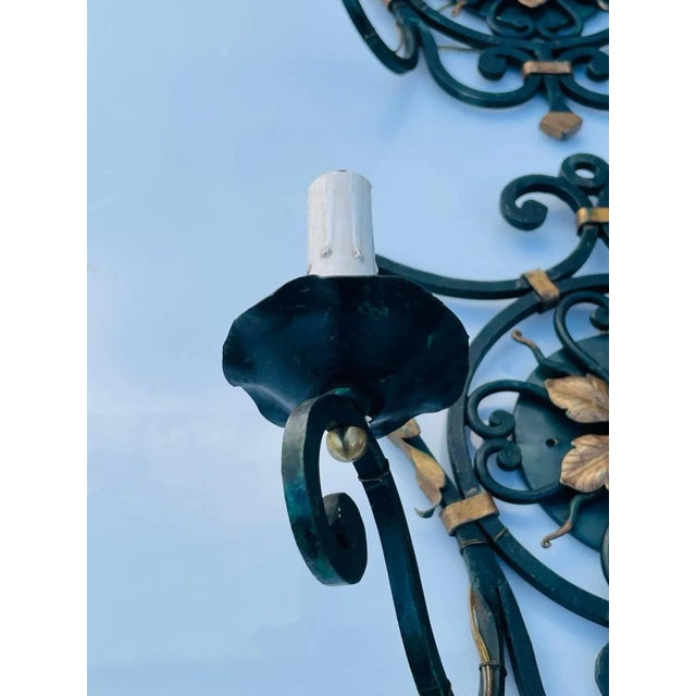 1970s Italian Wall Sconces with Metal Gilt Accents - A Pair For Sale - Image 10 of 12